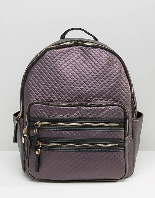 New Look Metallic Quilted Backpack
