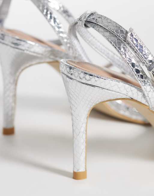 New Look metallic stiletto heeled sandal in silver, 2 of 4