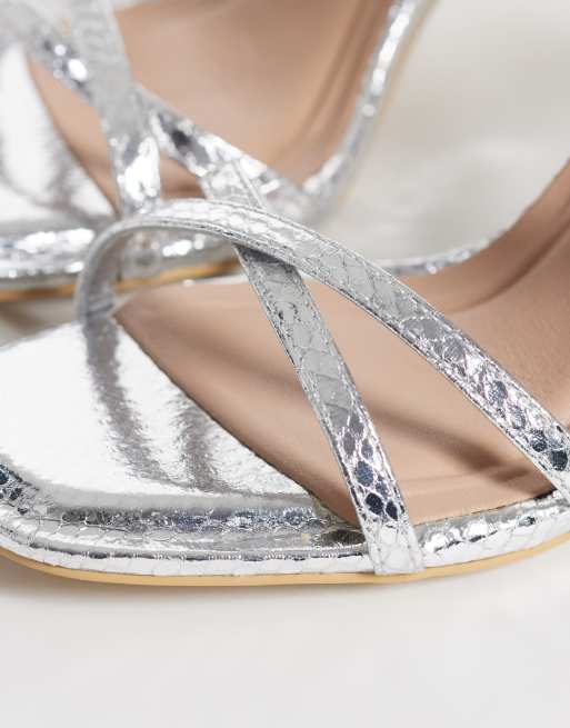 New Look metallic stiletto heeled sandal in silver, 3 of 4