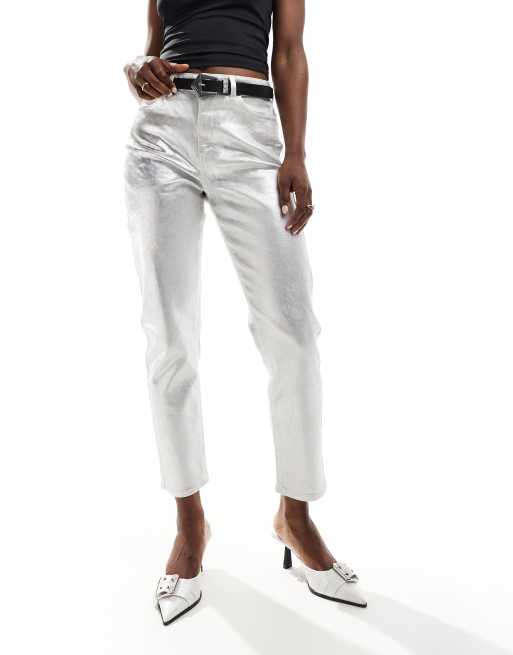 New Look metallic straight leg jeans in silver