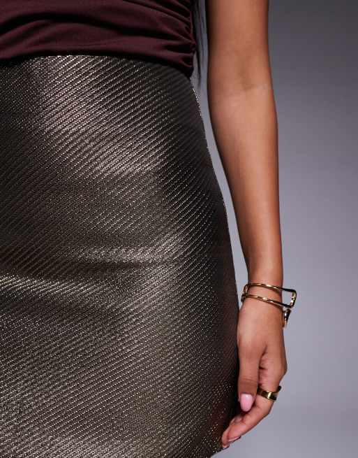 New Look metallic twill A-line mini skirt in gold, 5 of 5