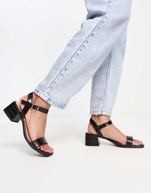 Black block mid heel 2024 sandals