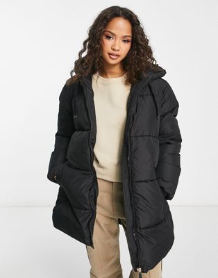 New Look mid length padded puffer coat with hood in black - ASOS Price Checker