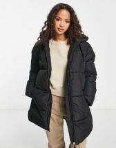 New Look longline diamond quilted padded coat in black