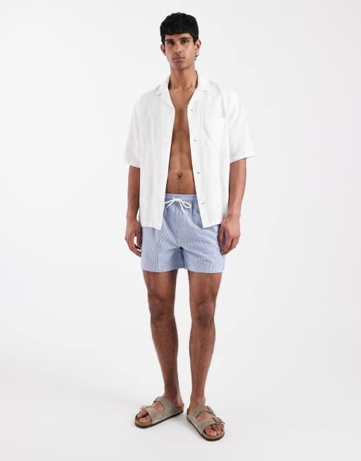 New Look mid length swim shorts in blue stripe, 2 of 5