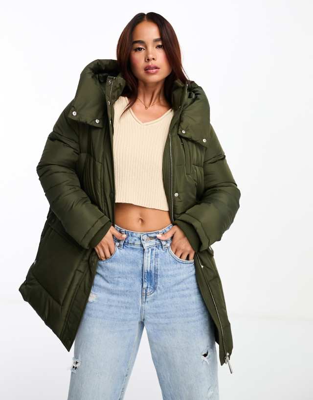 New Look - mid length utility puffer coat in khaki