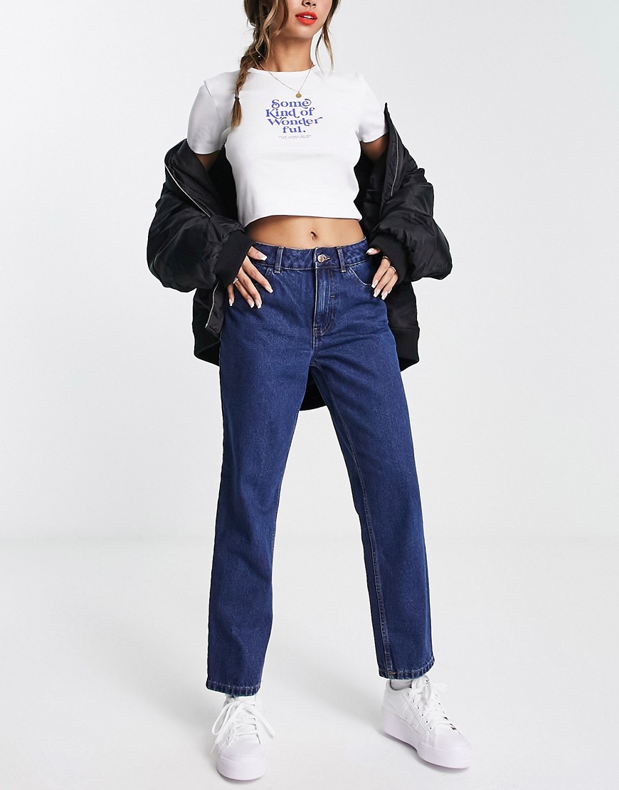 New Look mid rise mom jeans in dark blue