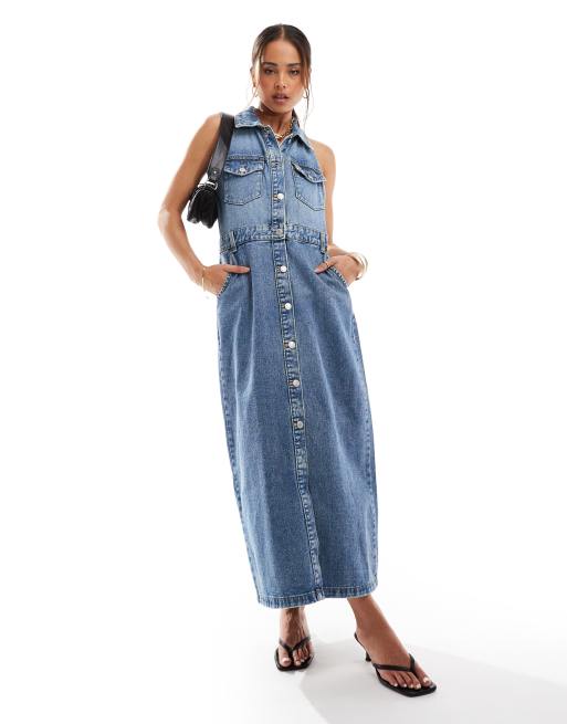 New look denim dress midi best sale