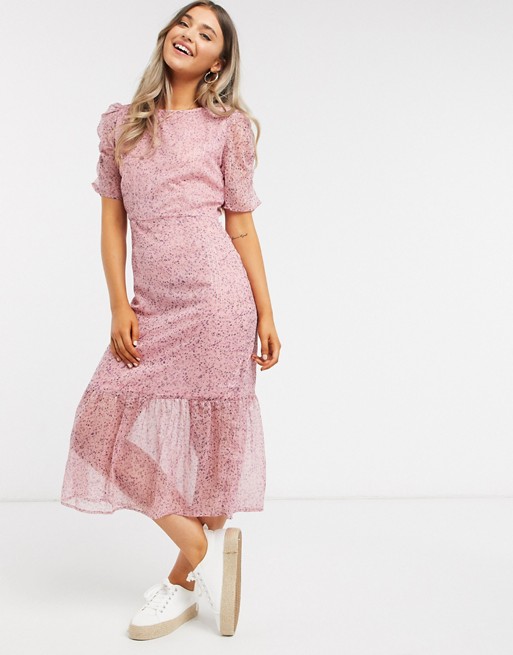 New Look midi ditsy dress in pink