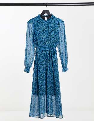 New Look midi dress in blue floral print | ASOS