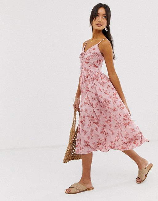 New Look midi dress in pink tropical print