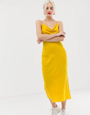 yellow cowl neck dress