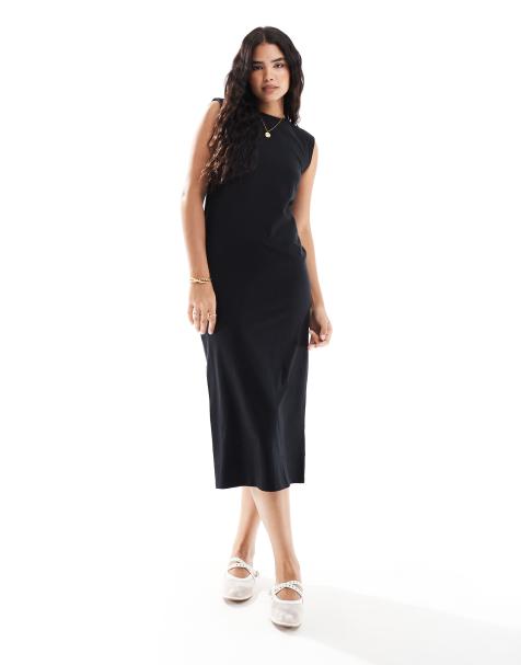 New Look midi dress with shoulder pads in black - view 1