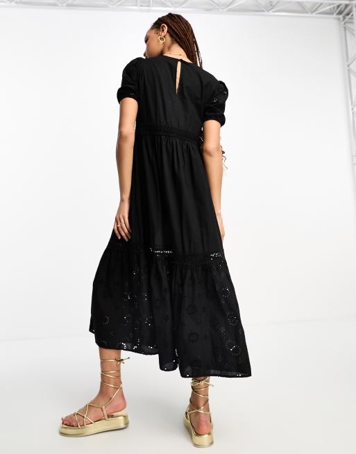 New Look – Midi-Hängerkleid mit Lochstickerei in Schwarz, 3 von 4