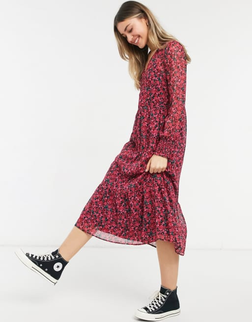 New Look – Midi-Hängerkleid mit rotem Blumenmuster