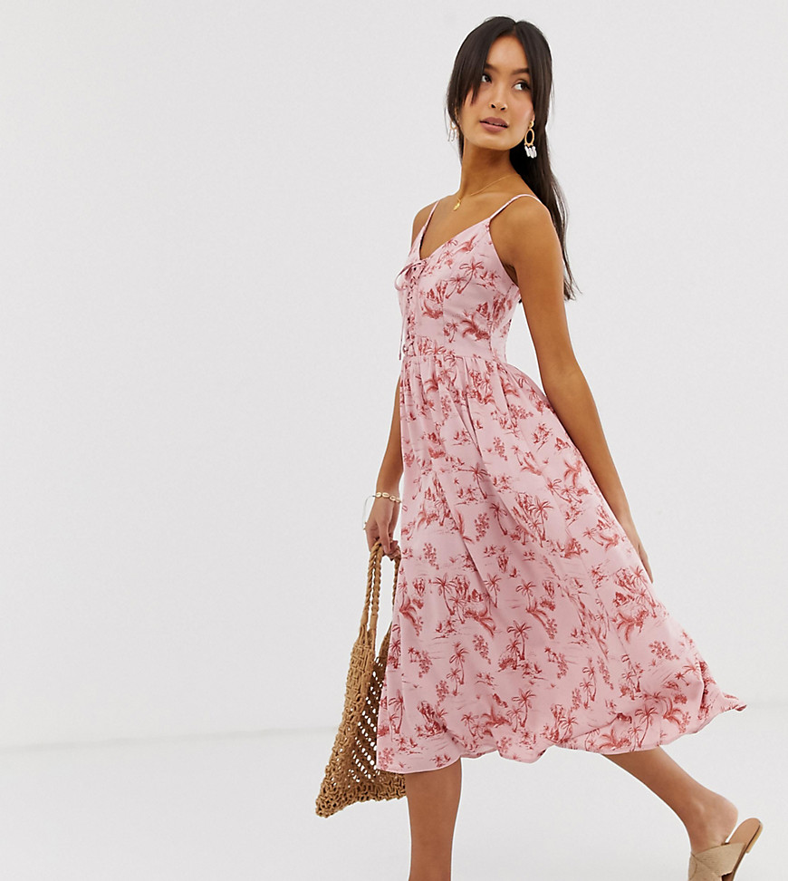 New Look - Midi-jurk in roze tropische print
