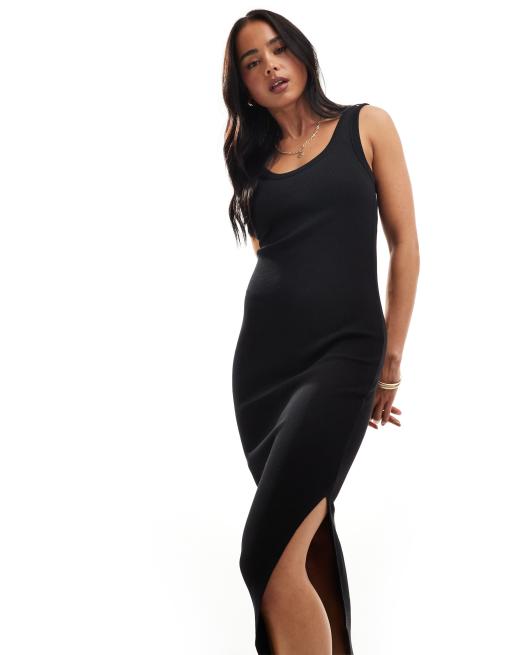 New Look - Midi-jurk met lage ronde hals in zwart
