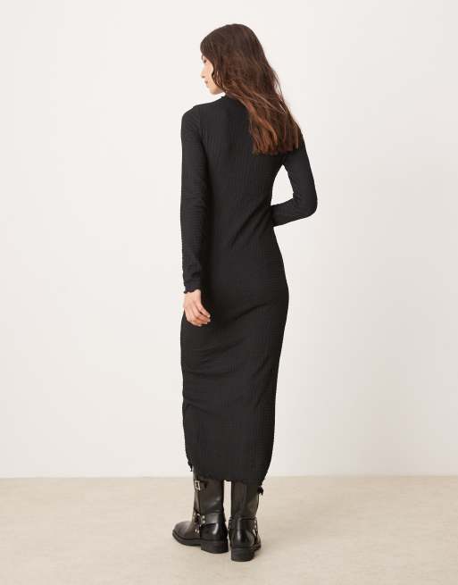 New Look Midi jurk met lange mouwen en kreukeffect in zwart ASOS