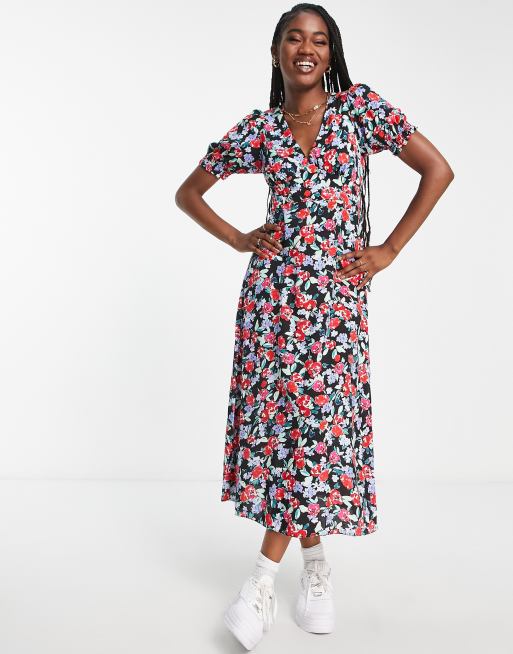 New Look - Midi-jurk met open achterkant in bloemenprint