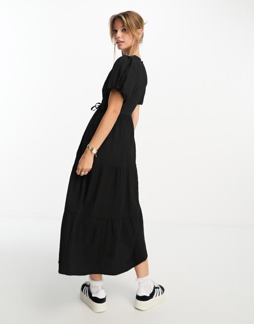 New Look - Midi jurk met overslag en stroken in zwart, 4 van 4