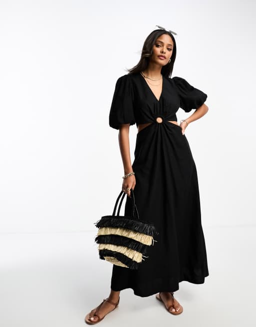 New Look - Midi jurk met uitsnijdingen en ringdetail in zwart
