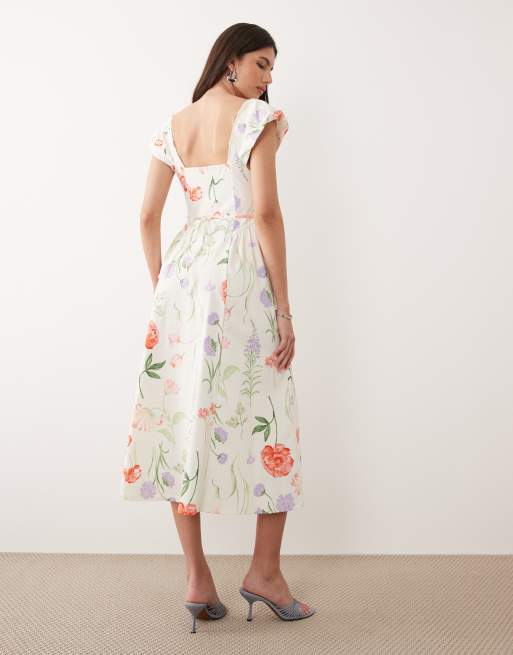 New Look - Midi jurk van bengaline met ruches in oranje, 2 van 4