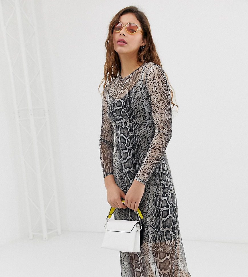 New Look - Midi-jurk van mesh met dierenprint-Grijs