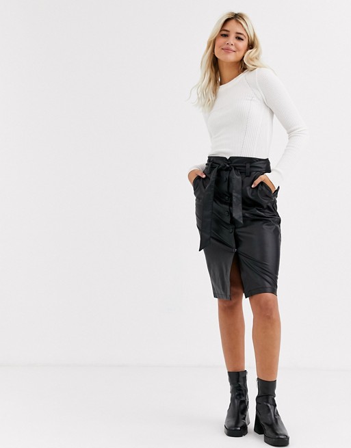 New Look midi leather look pencil skirt in black