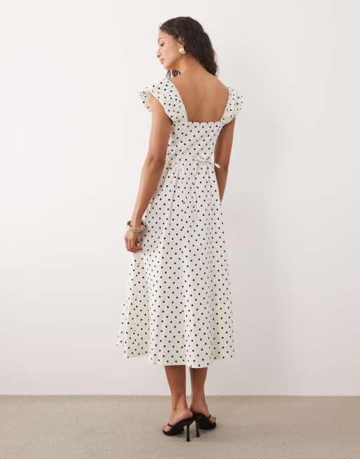 New Look - Midi melkmeisjesjurk met stippen in crème, 3 van 4