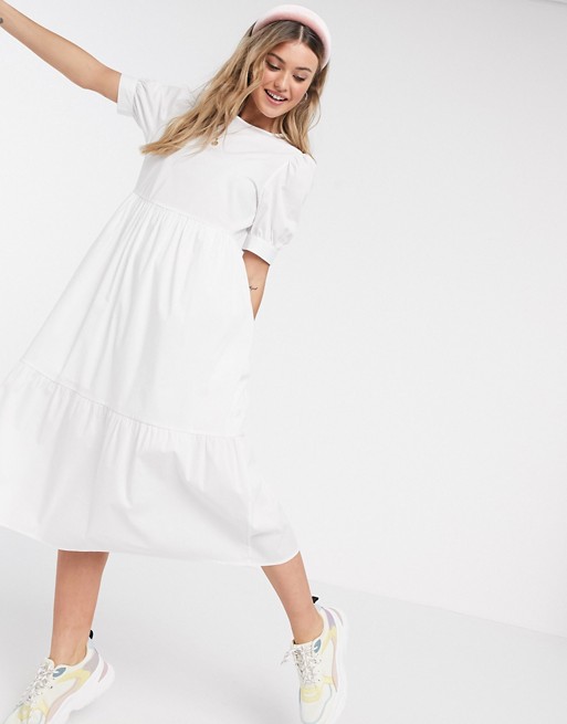 New Look midi poplin smock dress in white