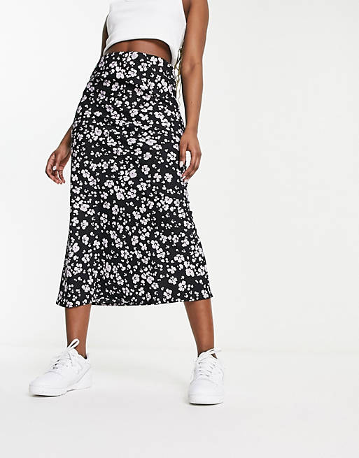 kleding Evolueren De eigenaar New Look - Midi rok met fijne bloemenprint in zwart en wit | ASOS