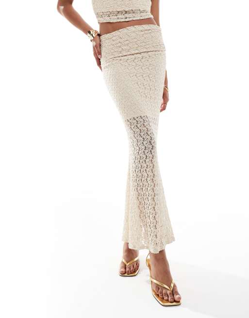 New Look - Midi rok met overslag van kant in gebroken wit, deel van co-ord set, 2 van 5