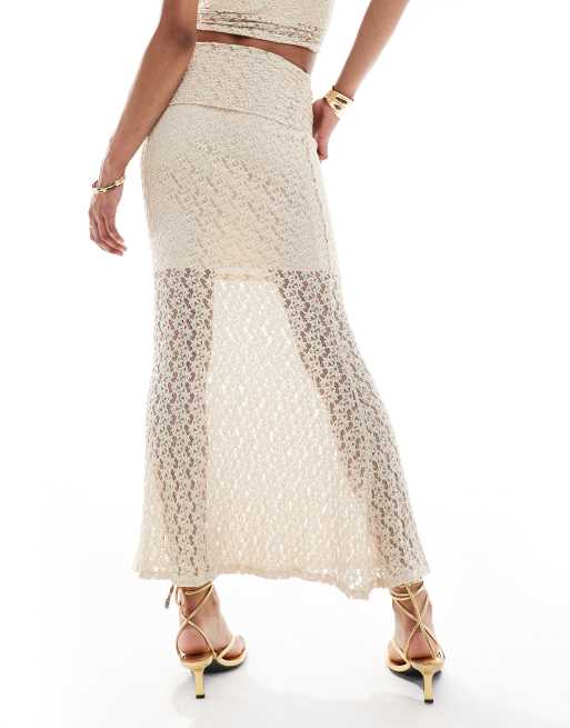 New Look - Midi rok met overslag van kant in gebroken wit, deel van co-ord set, 4 van 5