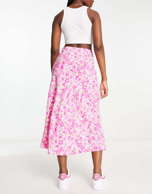New Look - Midi-rok met zijsplit in roze bloemenprint, 3 van 4