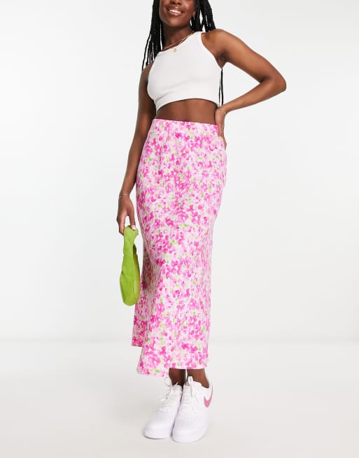 New Look Midi-rok met zijsplit in roze bloemenprint ASOS