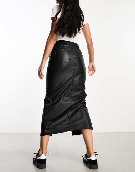 New Look Midi rok van imitatieleer in zwart