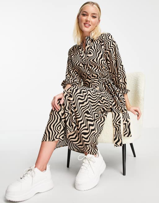 New Look midi shirt dress in brown retro swirl pattern | ASOS
