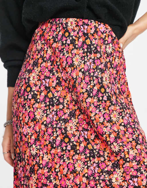 New Look midi skirt in pink floral ASOS