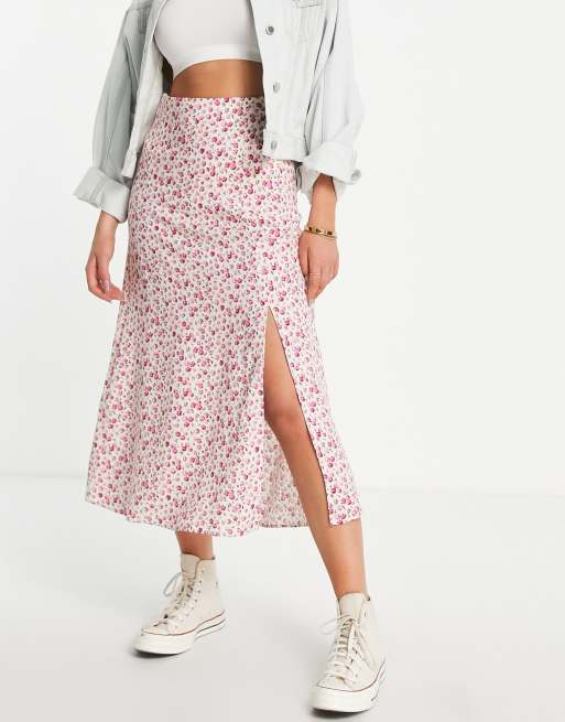 Pink spot side split shop midi skirt new look