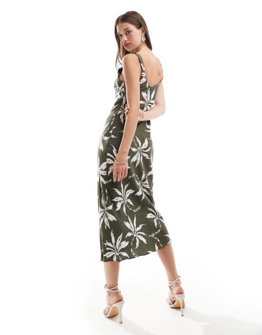 New Look midi slip dress in green floral ASOS