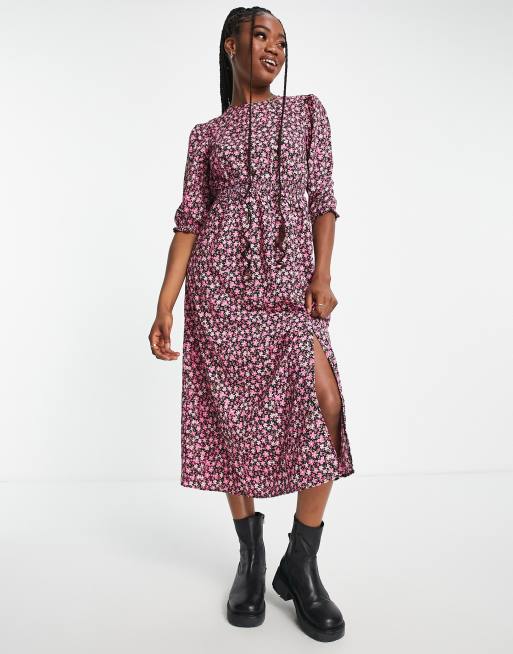 New Look midi smock dress in purple pattern | ASOS