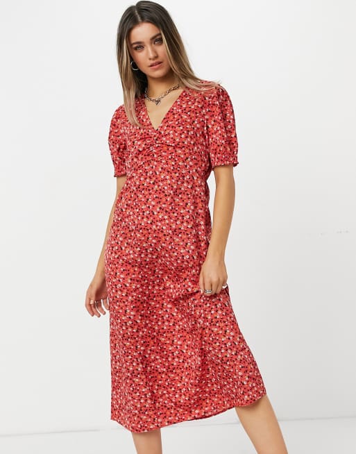 Red floral best sale tea dress