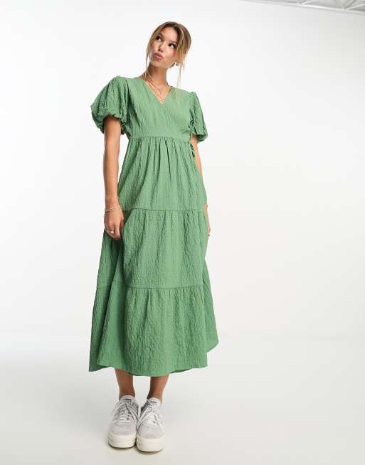 New Look - Midi wikkeljurk met stroken in saliegroen