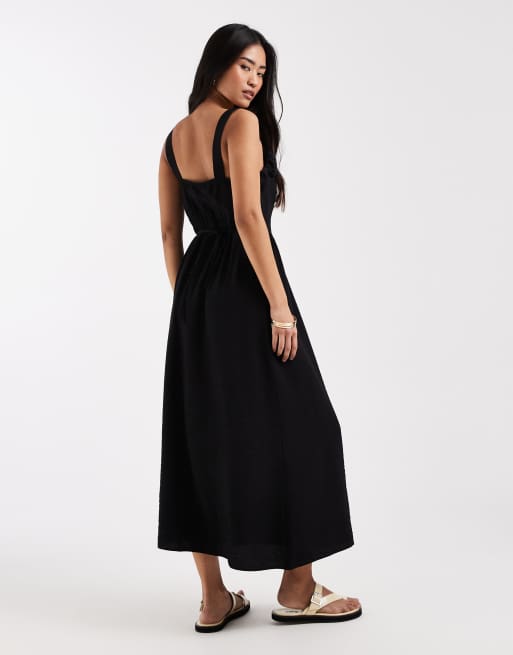 New Look – Midikleid aus Chiffon in Schwarz mit schmalen Trägern und Rüschendetails, 4 von 4