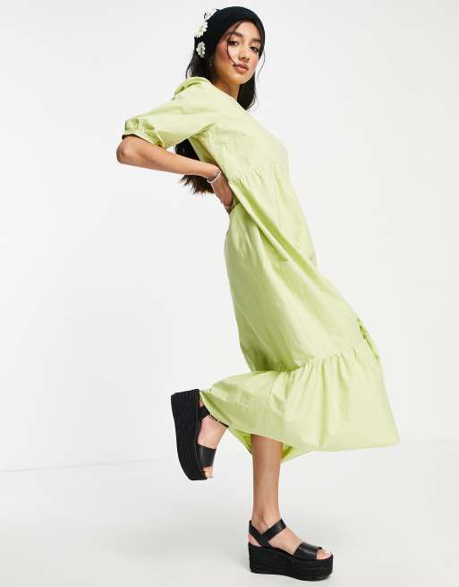 New Look – Midikleid aus Popeline in Limettengrün