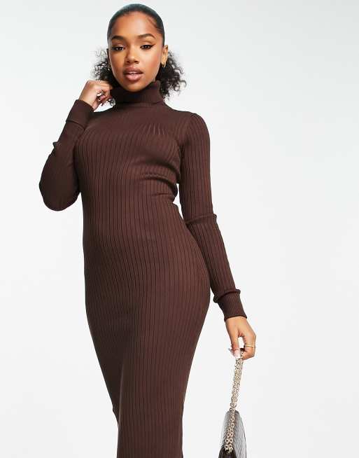 New Look – Midikleid aus Strick in Dunkelbraun mit Rollkragen, 4 von 4