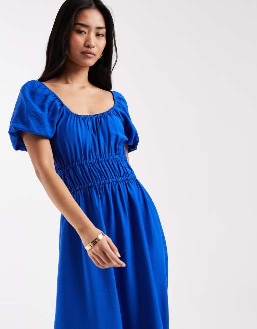 New Look – Midikleid im Milchmädchen-Stil in Blau, 2 von 4