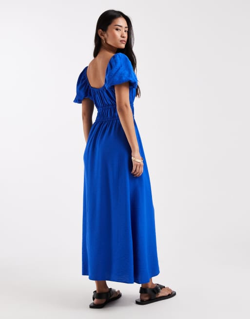 New Look – Midikleid im Milchmädchen-Stil in Blau, 3 von 4
