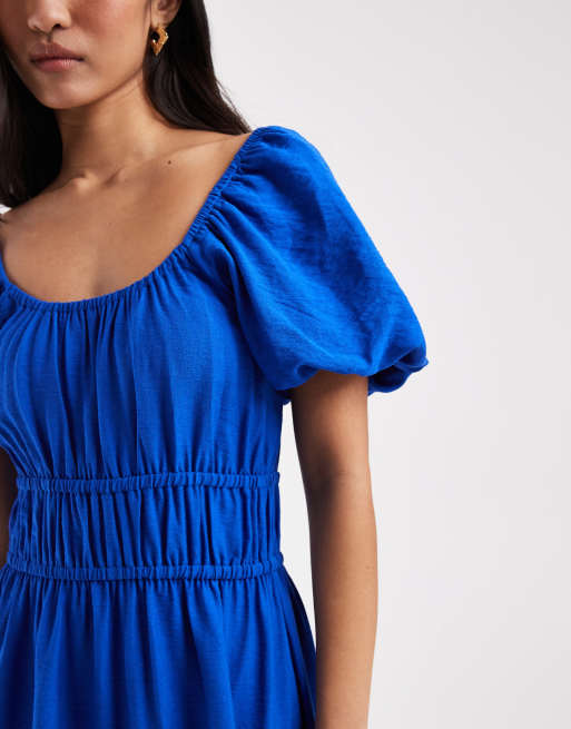 New Look – Midikleid im Milchmädchen-Stil in Blau, 4 von 4