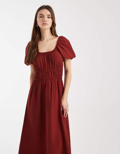 New Look – Midikleid im Milchmädchen-Stil in Burgunderrot, 3 von 4